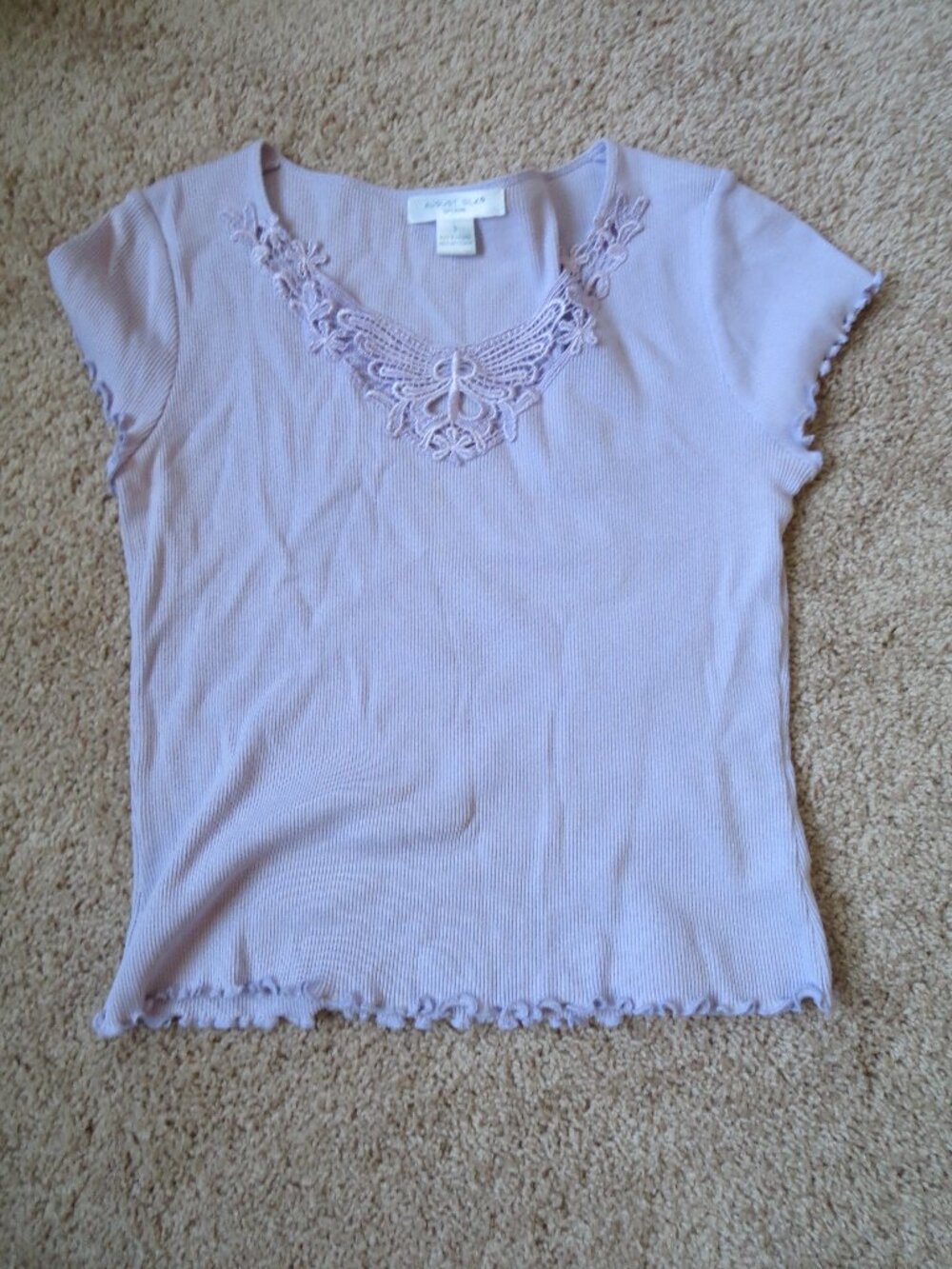 AUGUST SILK  Women Pink Short Sleeve Blouse w/lace trim @neck SZ=S, 100% Cotton